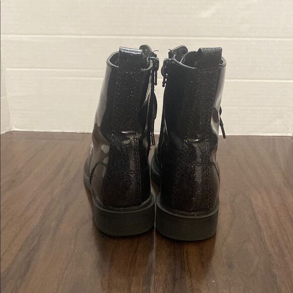 Wonder Nation Black Sparkle Combat Boots Ankle High Lace-Up - Picture 4 of 8